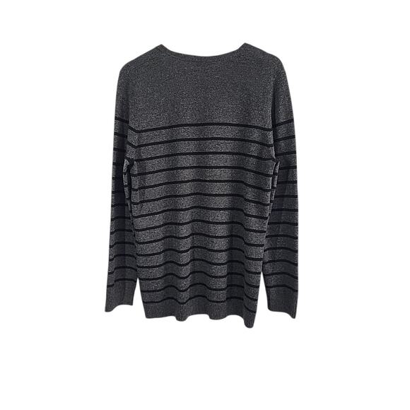 L.L.Bean 100% Cashmere V-Neck Sweater Men M Charcoal Gray Stripe Classic Office - Picture 4 of 12